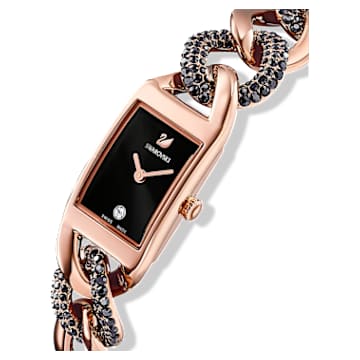 Montre Cocktail, Fabriqué en Suisse, Pavé, Bracelet en métal, Noir, Finition or rose - Swarovski, 5519324