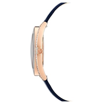 Reloj Crystalline Aura, Correa de piel, Azul, Acabado tono oro rosa - Swarovski, 5519447
