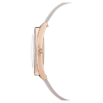 Crystalline Aura watch, Swiss Made, Leather strap, Gray, Rose gold-tone finish - Swarovski, 5519450