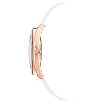 Crystalline Aura watch, Leather strap, White, Rose gold-tone finish - Swarovski, 5519453