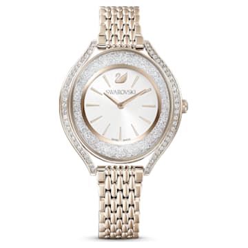 Zegarek Crystalline Aura, Swiss Made, Metalowa bransoleta, W odcieniu złota, Powłoka w odcieniu szampańskiego złota - Swarovski, 5519456