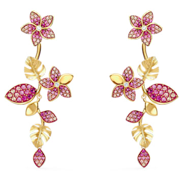 Tropical Flower 穿孔耳环, 粉红色, 镀金色调 - Swarovski, 5520648