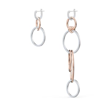 Lifelong Heart hoop earrings, Asymmetrical, Heart, White, Mixed metal finish - Swarovski, 5520652