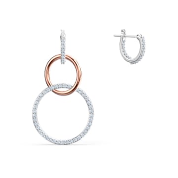 Lifelong Heart hoop earrings, Asymmetrical, Heart, White, Mixed metal finish - Swarovski, 5520652