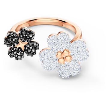 Latisha ring, Flower, Black, Rose gold-tone plated - Swarovski, 5520947