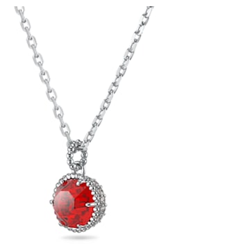 Birthstone pendant, Round cut, January, Red, Rhodium plated - Swarovski, 5522772