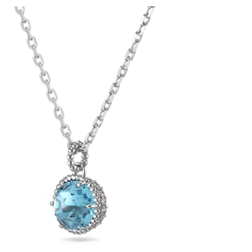 Birthstone pendant, Round cut, March, Blue, Rhodium plated - Swarovski, 5522774