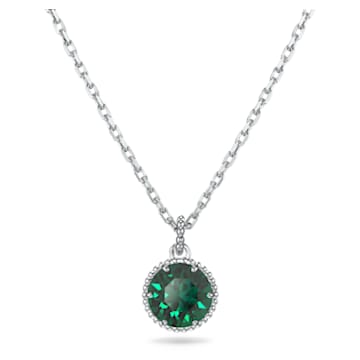 Birthstone pendant, Round cut, May, Green, Rhodium plated - Swarovski, 5522776