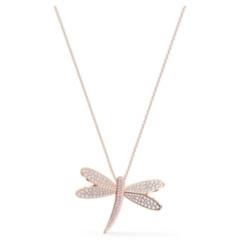 Eternal Flower necklace, Dragonfly, White, Rose gold-tone plated - Swarovski, 5524856