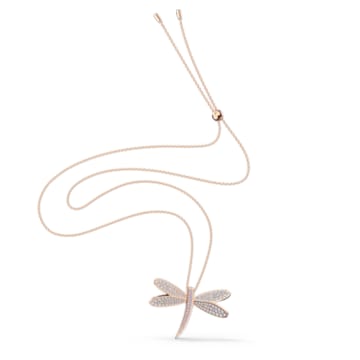 สร้อยคอ Eternal Flower, แมลงปอ, ขาว, เคลือบโทนสีโรสโกลด์ - Swarovski, 5524856