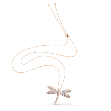 Eternal Flower necklace, Dragonfly, White, Rose gold-tone plated - Swarovski, 5524856