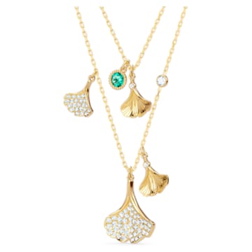 Stunning Gingko layered necklace, Green, Gold-tone plated - Swarovski, 5527079
