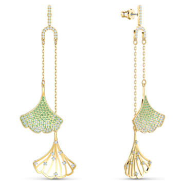 Stunning drop earrings, Gingko, Green, Gold-tone plated - Swarovski, 5527080
