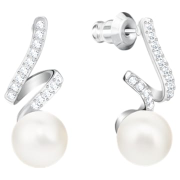 Gabriella Pearl pierced earrings, White, Rhodium plated - Swarovski, 5528447