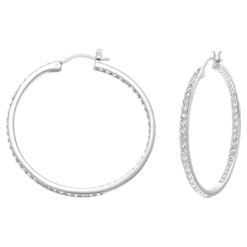 Sommerset hoop earrings, White, Rhodium plated by SWAROVSKI