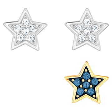 Crystal Wishes stud earrings, Set (3), Star, Blue, Mixed metal finish - Swarovski, 5528498