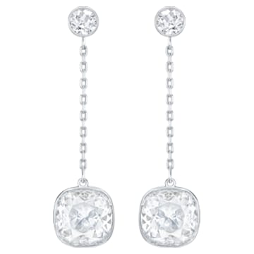 Lattitude Chain pierced earrings, White, Rhodium plated - Swarovski, 5528513