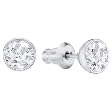 Lattitude drop earrings, White, Rhodium plated - Swarovski, 5528513