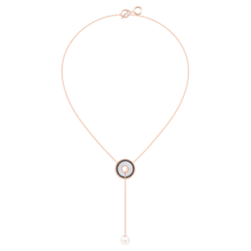 Lollypop Y necklace, Round shape, Black, Rose gold-tone plated - Swarovski, 5528732