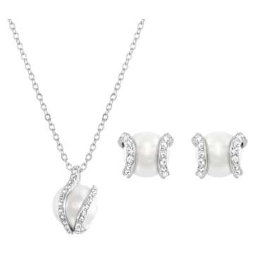 Gabriella Pearl pendant, White, Rhodium 