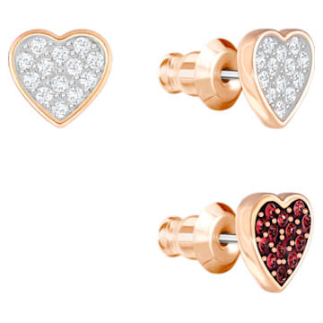 Crystal Wishes stud earrings, Set (3), Heart, Red, Rose gold-tone plated - Swarovski, 5529347