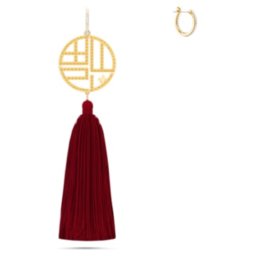 Full Blessing Fu Pierced Earrings, Red, Gold-tone plated - Swarovski, 5531882
