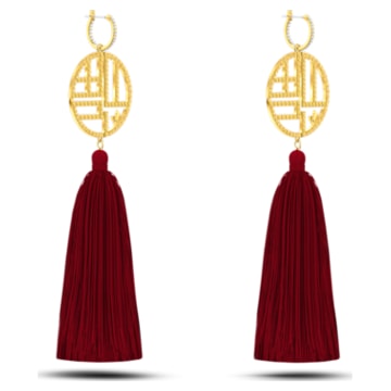 Full Blessing Fu Pierced Earrings, Red, Gold-tone plated - Swarovski, 5531882