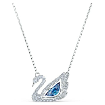 Dazzling Swan Y necklace, Swan, Blue, Rhodium plated | Swarovski