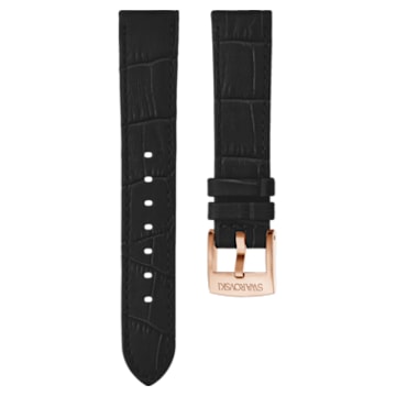 20mm watch strap, Leather with stitching, Black, Rose gold-tone finish - Swarovski, 5534394