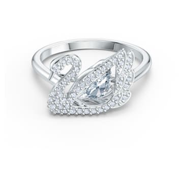Dancing Swan ring, Swan, White, Rhodium plated - Swarovski, 5534842