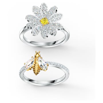 Eternal Flower ring, Set (2), Bee and flower, Yellow, Mixed metal finish - Swarovski, 5534949
