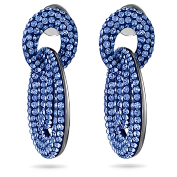 Tigris drop earrings, Blue, Ruthenium plated - Swarovski, 5535899