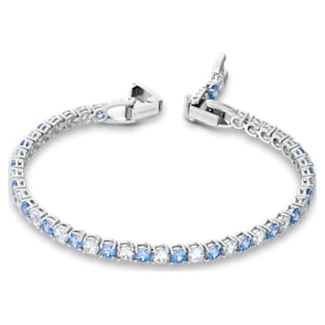 Tennis Deluxe bracelet, Round, Blue, Rhodium plated - Swarovski, 5536469