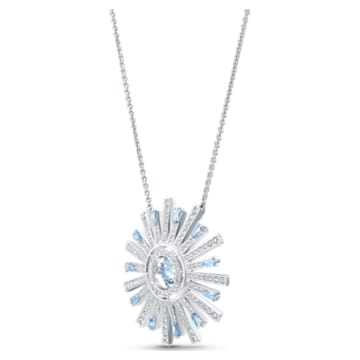 Sunshine necklace, Sun, Long, Blue, Rhodium plated - Swarovski, 5536731