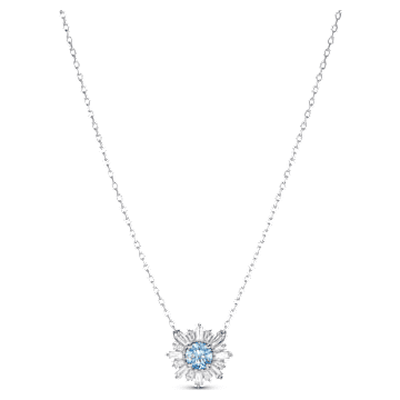 Sunshine pendant, Sun, Blue, Rhodium 