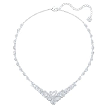 Dancing Swan necklace, Pavé, Swan, White, Rhodium plated - Swarovski, 5536766