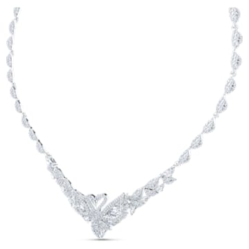 Dancing Swan necklace, Pavé, Swan, White, Rhodium plated - Swarovski, 5536766