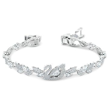 Dancing Swan bracelet, White, Rhodium plated - Swarovski, 5536767