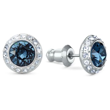 Angelic stud earrings, Blue, Rhodium plated - Swarovski, 5536770