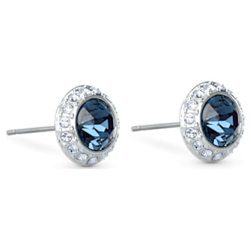 Angelic Stud Pierced Earrings, Blue, Rhodium plated - Swarovski, 5536770