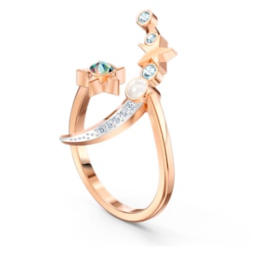 Starry Night open ring, Moon and star, Blue, Rose gold-tone plated - Swarovski, 5537127