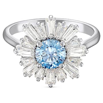 Sunshine ring, Mixed cuts, Blue, Rhodium plated - Swarovski, 5537797