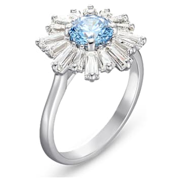 Sunshine ring, Mixed cuts, Blue, Rhodium plated - Swarovski, 5537797