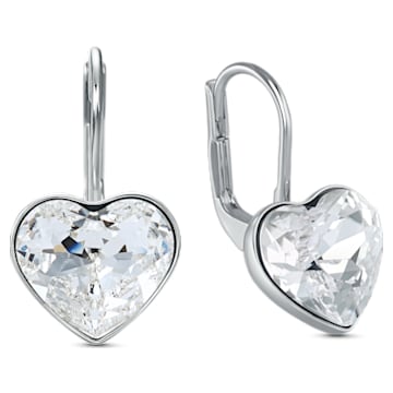 Bella drop earrings, Heart, White, Rhodium plated - Swarovski, 5537903