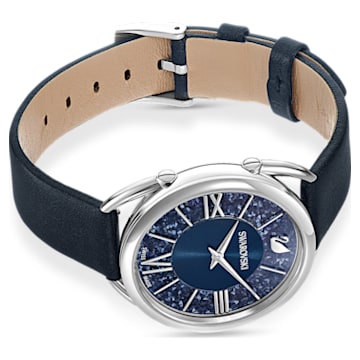 Crystalline Glam horloge, Swiss Made, Lederen band, Blauw, Roestvrij staal - Swarovski, 5537961