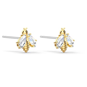 Eternal Flower earrings, Bee, White, Gold-tone plated - Swarovski, 5538087