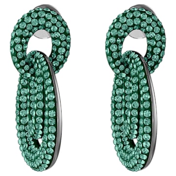 Tigris Pierced Earrings, Green, Ruthenium plated - Swarovski, 5540373