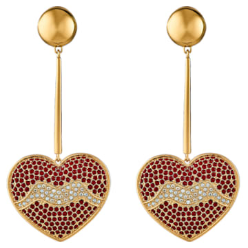 Surreal Dream Pierced Earrings, Heart, Red, Gold-tone plated - Swarovski, 5540648