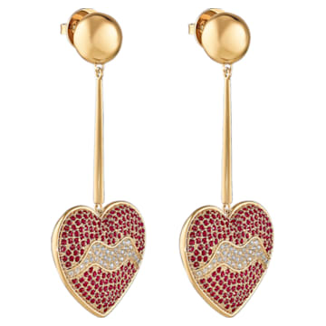 Surreal Dream Pierced Earrings, Heart, Red, Gold-tone plated - Swarovski, 5540648
