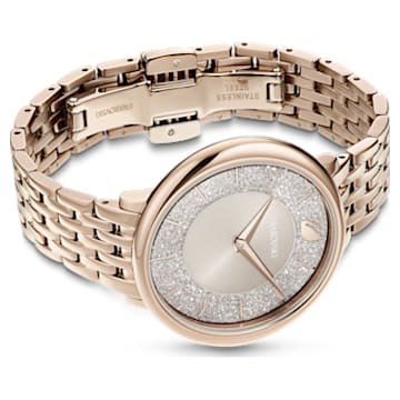Crystalline Chic watch, Swiss Made, Metal bracelet, Gray, Champagne gold-tone finish - Swarovski, 5547611